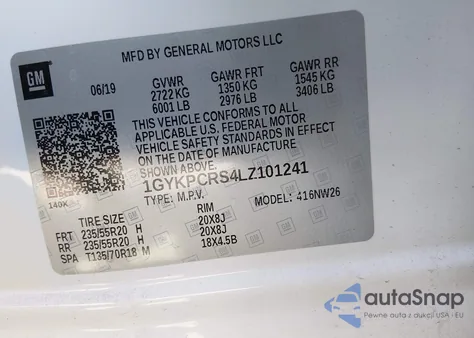 2020 Cadillac Xt6 Fwd Premium Luxury z USA, uszkodzony, nr VIN 1GYKPCRS4LZ101241